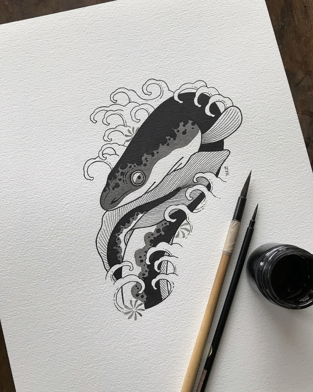 nico-tatuto-anguille-japonaise-tatoueur-bordeaux-bastide-blackwork-japanese-tattoo-flash-sea-eel