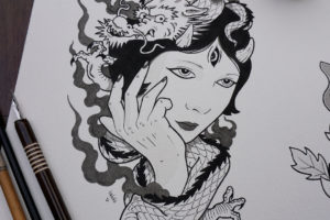 nico-tatuto-tattoo-flash-dragon-woman-portrait-femme-blackwork-brush-painting-ink-encre-bordeaux-tatoueur-bastide
