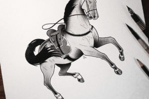 nico-tatuto-trillaud-bordeaux-illustrateur-illustration-traditionnel-cheval-medieval-encre-de-chine-india-ink-blackwork-tattoo