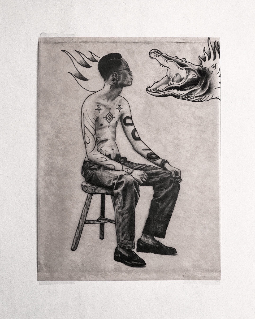 nico-tatuto-trillaud-the-tattoo-appointment-illustration-crayon-pencil-graphite-bordeaux-illustrateur-tatouage-figure-portrait-original-painting-tattooed