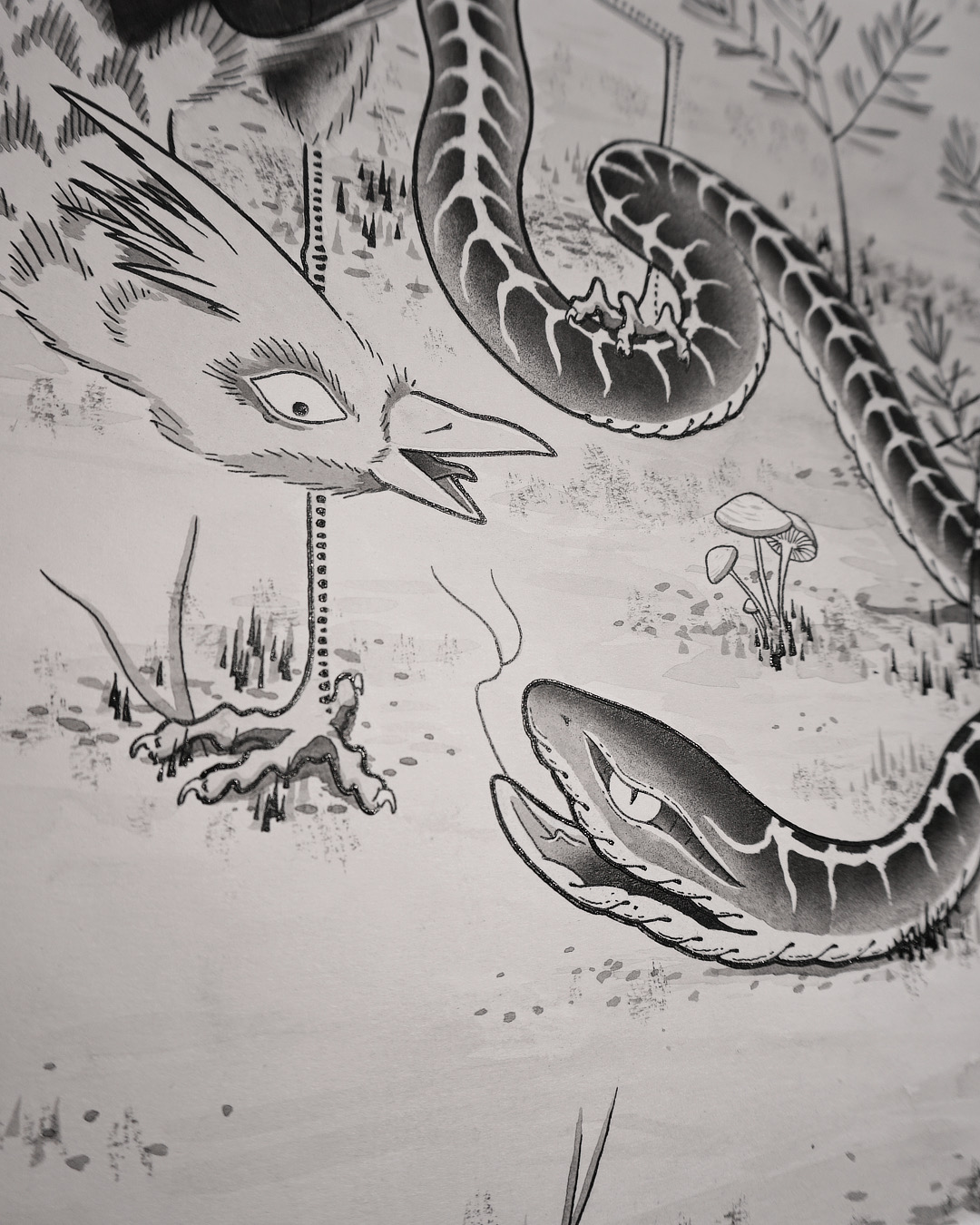 nico-tatuto-tatoueur-bordeaux-japonais-estampe-ukiyoe-illustration-snake-serpent-bird-faisan-landscape-painting-india-ink-encre-de-chine-airbrush-sumie-aerographe-3