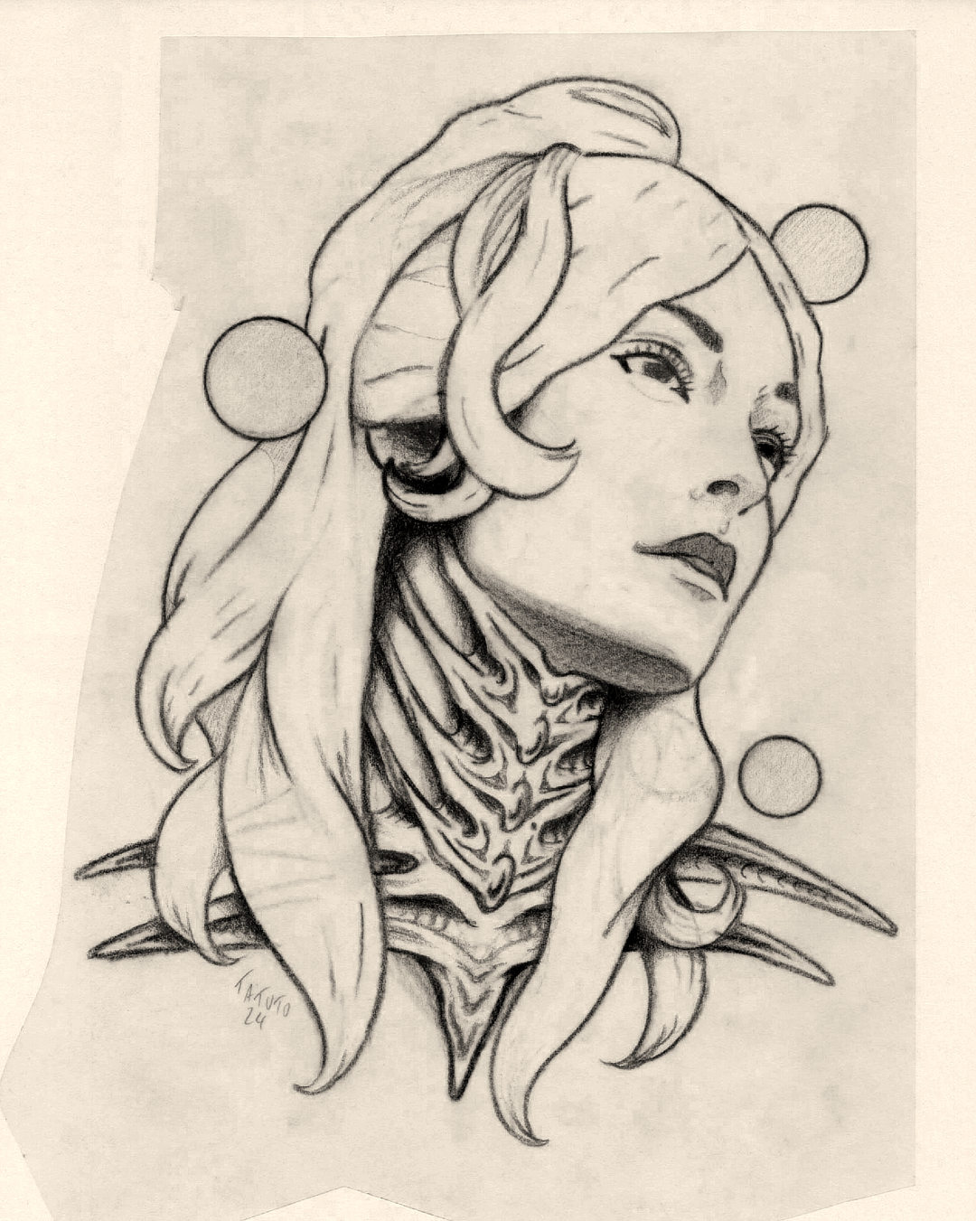 nicolas-trillaud-tatuto-tatoueur-bordeaux-talence-biomeca-mech-lady-woman-portrait-sketch-science-fiction-illustration-pencil-drawing-noir